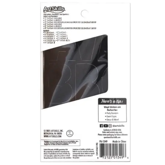 ArtSkills Vinyl Stickers Black Repositionable 250pc image {1}