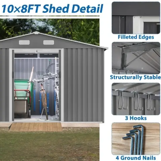 Kelly All Weather Metal Tool Shed, Patio Storage Shed with Metal Foundation and Lockable Doors, Outdoor Storage Box - The Pop Home image {7}