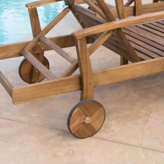 Perla 4pk Acacia Chaise Lounge - Teak - Christopher Knight Home: Outdoor Patio Furniture, Wheels, Water-Resistant image {3}