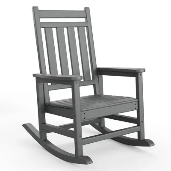 Adirondack Outdoor Rocking Chair, All Weather Patio Rocker Chair with Wide Armrests, Classic Fire Pit Chair image {9}