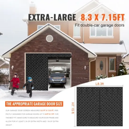 VEVOR Garage Door Screen for Winter, 8x7FT, Garage Door Insulation Kit, Magnetic Thermal Insulated Door Curtain with 300D Oxford Fabric, Black image {2}