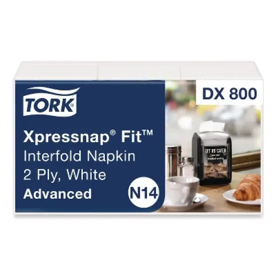 Tork Xpressnap Fit Interfold Dispenser Napkins, 2-Ply, 6.5 x 8.39, White, 120/Pack, 36 Packs/Carton image {11}