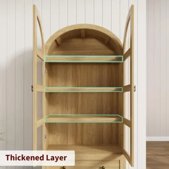 72" Arched Kitchen Pantry, Wood Arch Kitchen Storage Cabinets with Doors, Drawers, Shelves, Farmhouse Freestanding Versatile Large Cupboard Cabinet image {6}