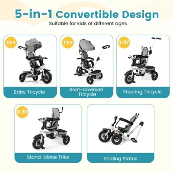Safstar 5-in-1 Folding Trike for Toddlers 1-5 Years Old w/ Safety Harness Storage image {4}
