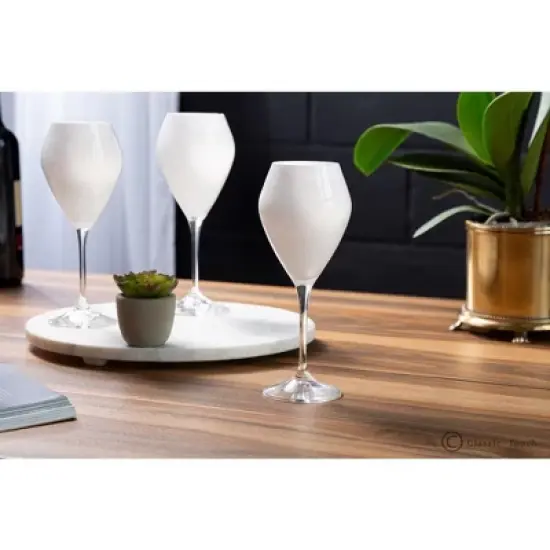 Classic Touch Set of 6 White V-Shaped Wine Glasses with Clear Stem image {3}