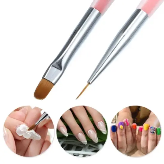 Unique Bargains Nail Art Liner Brushes Nails Gel Polish Painting Nail Art Design Brush Pen Nail Dotting Painting Drawing Pen 9mm Pink image {1}