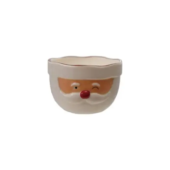 Storied Home Stoneware Santa Head Shaped Mixing Bowl with Red Rim, Red and White image {3}