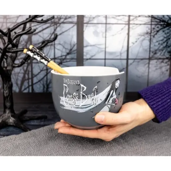 Silver Buffalo Tim Burton's Corpse Bride Emily Butterflies Ceramic Ramen Bowl With Chopsticks image {6}