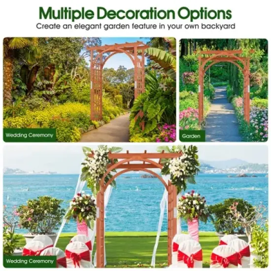 Costway Premium Outdoor Wooden Cedar Arbor Arch Pergola Trellis Wood Garden Yard Lattice image {5}