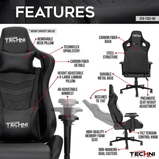 High Back Racer Gaming Chair Adjustable Arms 150 Degree Recline for Adults -3irtyhousy image {4}
