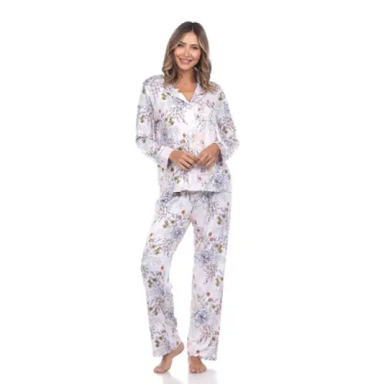 Long Sleeve Floral Pajama Set - White Mark image {9}