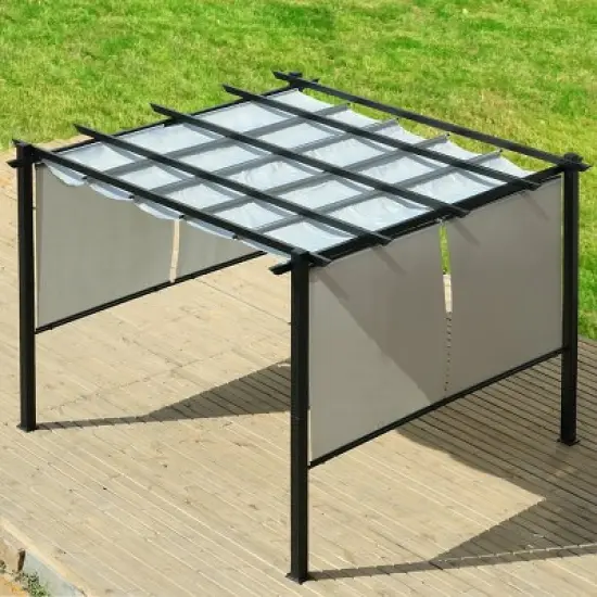 Aoodor 10 x 13 ft Outdoor Pergola with Retractable Canopy, Aluminum Frame, 4 Pieces Patio Sun Shade Shelter for Backyard, Deck image {3}