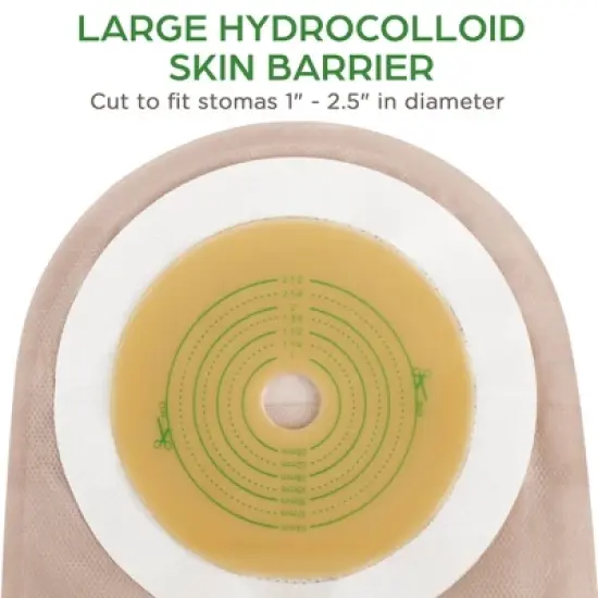 LotFancy Colostomy Bags, Ostomy Supplies, One-Piece Drainable Pouches with Closure for Ileostomy Stoma Care, Cut-to-Fit, Max 64mm, Pack of 20 image {1}
