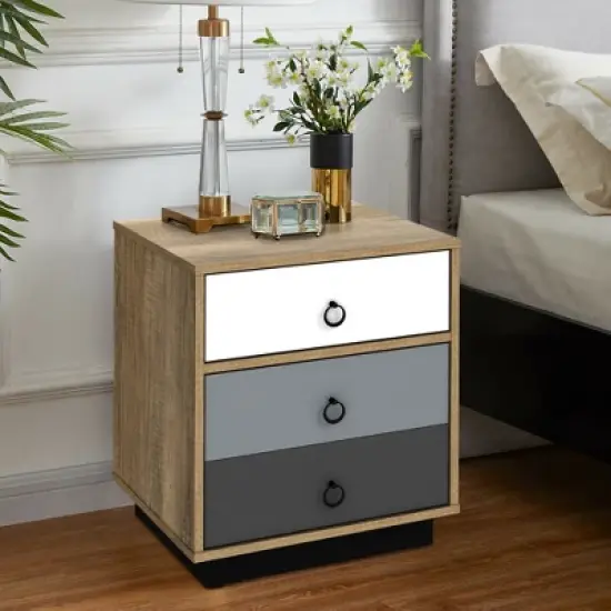 Costway Nightstand with Drawer and Storage Cabinet Wooden Sofa Side Table End Table image {3}