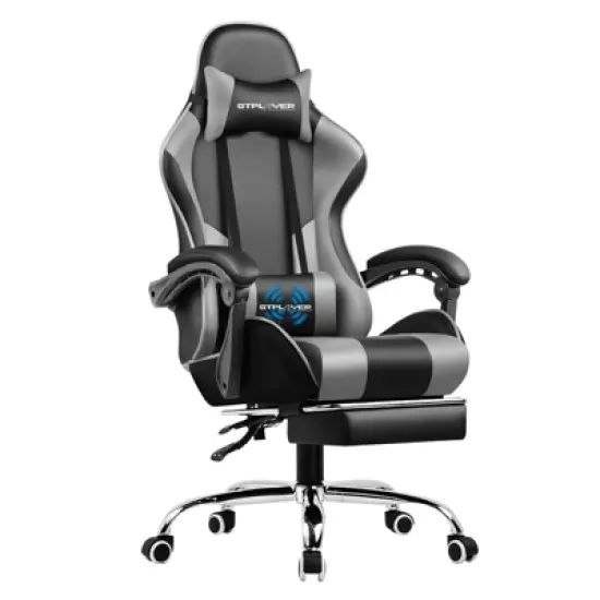 Gaming Chair with Footrest and Ergonomic Lumbar Massage Pillow PU Leather Office Chair - GTRACING image {7}