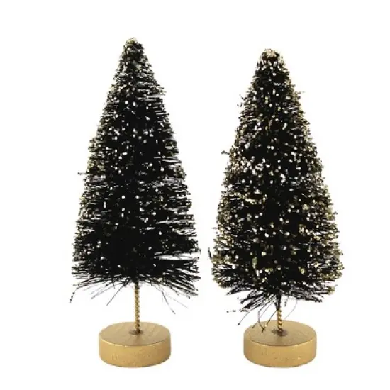 Bethany Lowe 4.5 Inch Mini Bottle Brush Tree Set Halloween Decorative Tree Set , Halloween Decor Glittered (7PC) image {2}