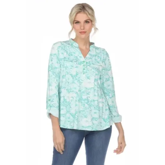 Women's Pleated Casual Floral Blouse - White Mark image {6}