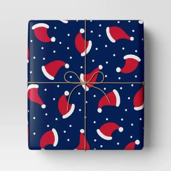 30" 50 sq ft Christmas Roll Wrap Santa Hats on Navy - Wondershop&trade; image {1}