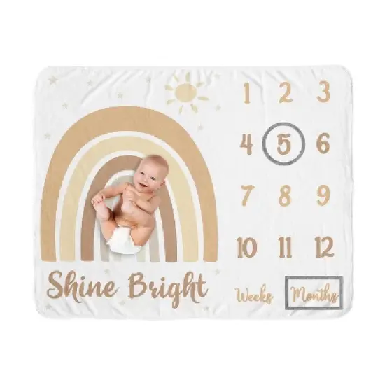 Sweet Jojo Designs Gender Neutral Baby Milestone Blanket Boho Rainbow Tan Yellow and White image {5}