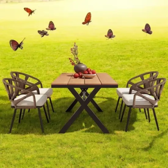 Contemporary Outdoor Set with PE Rattan Chairs and Plastic Wood Table &acirc;&acirc;&sbquo;?Weather-Resistant, Minimalist Design for Gardens, Patios, and Lawns image {12}