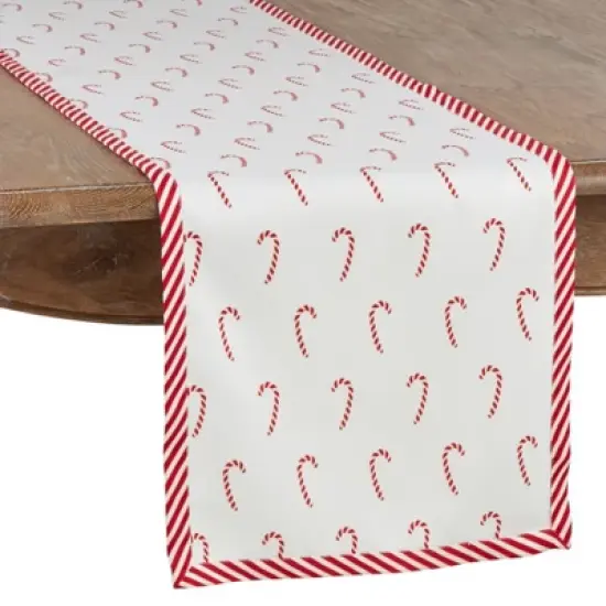 Saro Lifestyle Christmas Table Runner With Candy Cane Border image {3}
