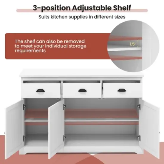 Costway 3 Drawers Sideboard Buffet Cabinet Console Table Kitchen Storage Cupboard White image {6}