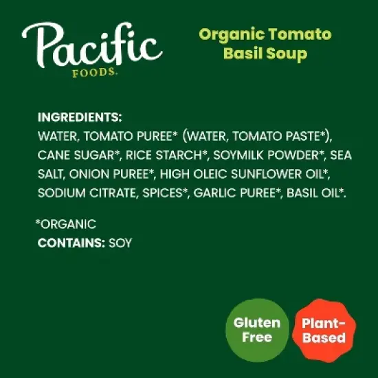 Pacific Foods Plant Based Organic Gluten Free Vegan Tomato Basil Soup - 32 fl oz image {4}