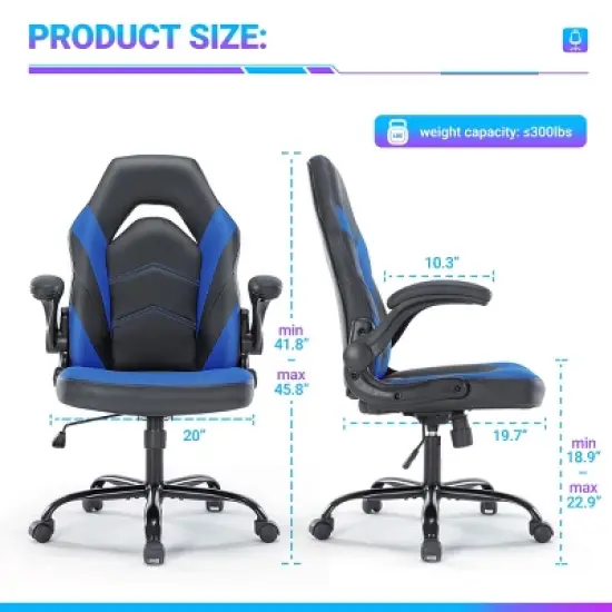 GlasFlength Task and Office Chairs Gaming Chair Computer Chair with Lumbar Support Adjustable Game Chair for Home Office, Black, 25.3"*27.7"*45.6" image {4}