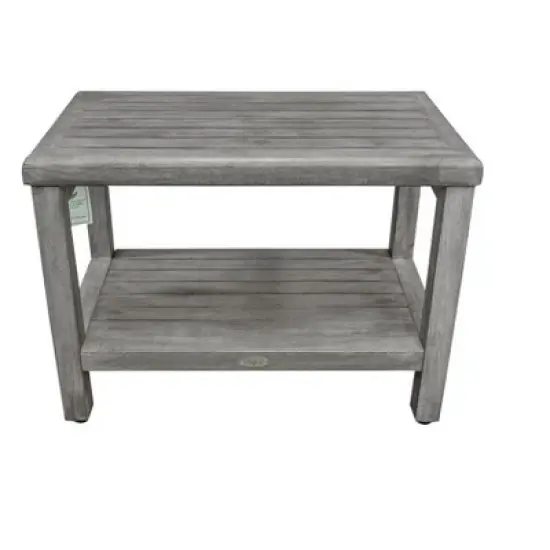 CoastalVogue&reg; Eleganto&reg; 24" Teak Wood Shower Bench with Shelf in Antique Gray Finish image {1}