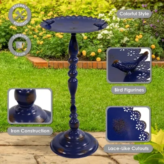 Sunnydaze Feathered Friends Iron Pedestal Bird Feeder- 26&rdquo; H - Blue image {1}