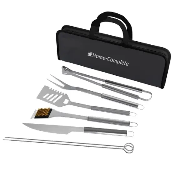 7-Piece BBQ Grill Tool Kit - Stainless Steel BBQ Accessories Kitchen Set with Spatula, Tongs, Fork, Knife, Brush, Skewers, and Case by Home-Complete image {8}
