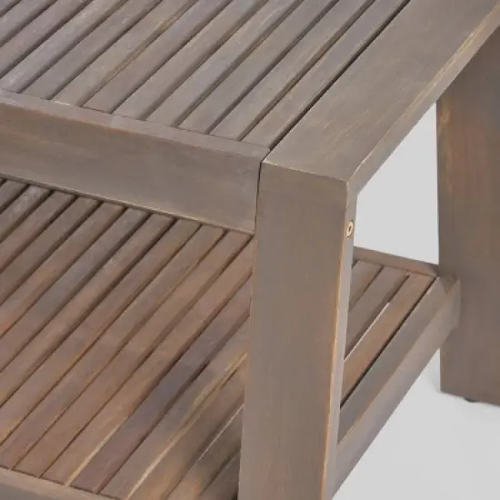 2pc Grenada Acacia Wood Patio Chat Set with Sunbrella Cushions Gray/Navy - Christopher Knight Home image {4}