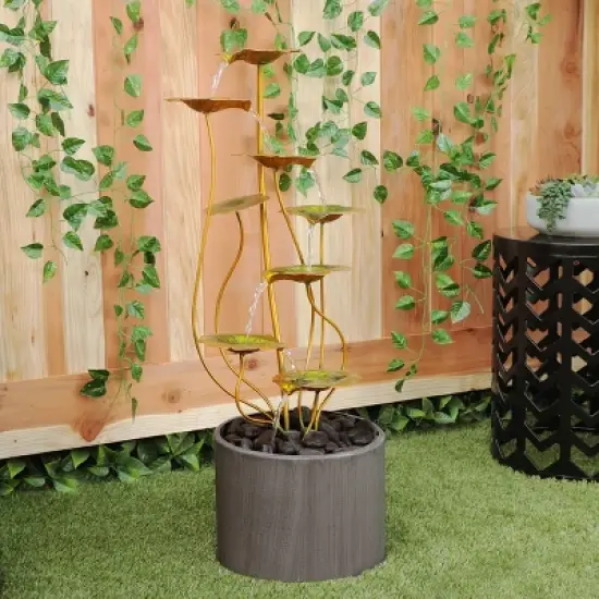 32" Metal Multi-Tiered Lily Pads Fountain with Stones Copper - Alpine Corporation image {1}