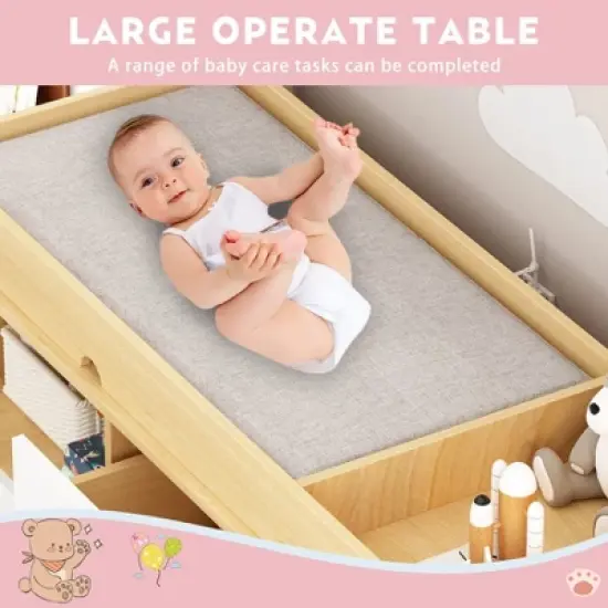 Famapy Baby Changing Table With leather Pulls Large Worktop Three Drawers Rich Storage Space Storage Cabinet image {3}