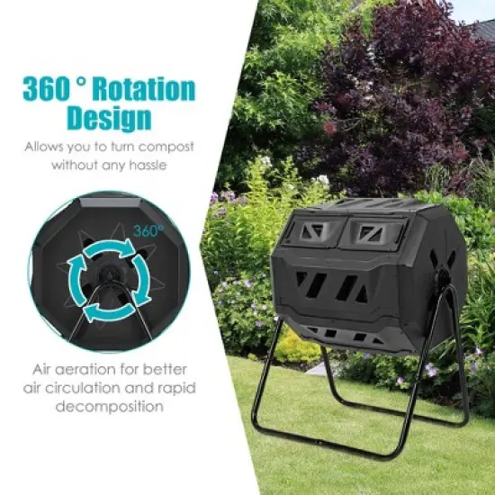 Costway Tumbling Composter 40 Gallon Garden Rotating Compost Bin w/Dual Chamber image {7}