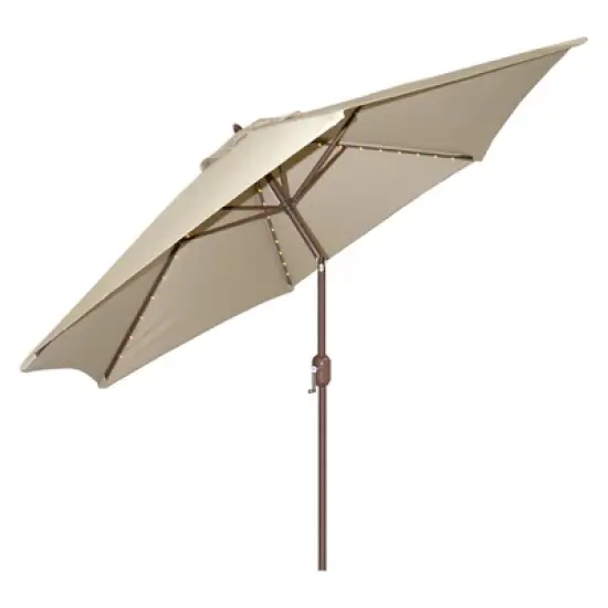 9' x 9' Round Lighted Patio Umbrella - Beige image {1}
