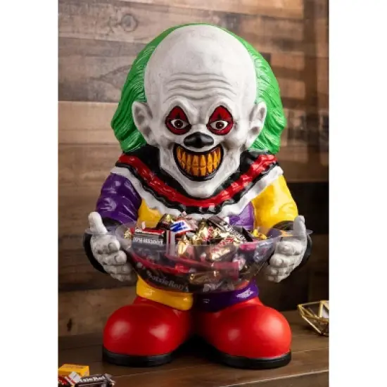 HalloweenCostumes.com One Size Fits Most Clown Candy Bowl Holder Decoration | Detailed Clown Candy Dish | Ideal for Halloween,  Purple/Green/Red image {2}