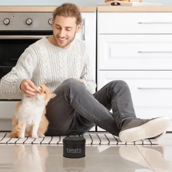 AuldHome Design Enamel Cat Treat Container, Small Retro Modern Farmhouse Pet Treats Jar Canister image {5}