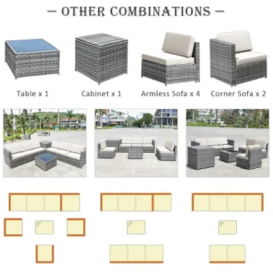 Tangkula 8-Piece Outdoor Wicker Rattan Conversation Sofa Set w/ Storage Table White/Black/Turquoise image {4}