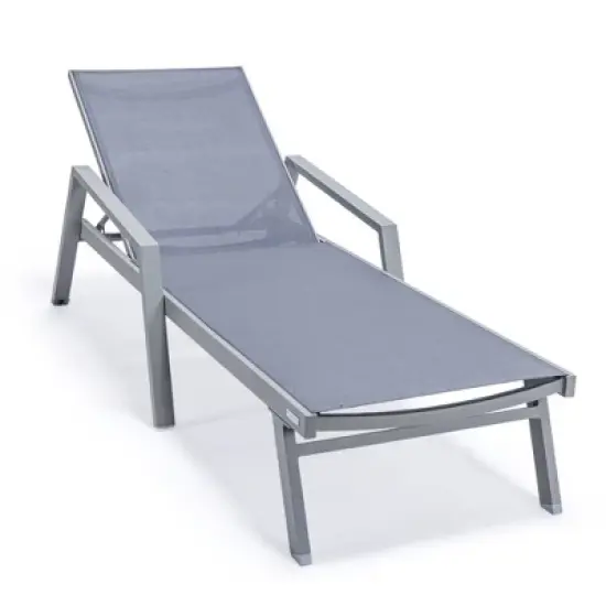 LeisureMod Marlin Modern Patio Sling Chaise Lounge Chair with Arms in Grey Aluminum &ndash; Outdoor Patio, Poolside, Balcony, Garden, Deck Seating image {14}