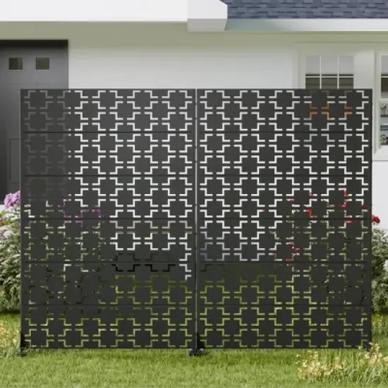 PexFix 72 in. H x 47 in. W Outdoor Metal Square Black Galvanized Panel Screen Garden Fence Brick Pattern Walls image {9}