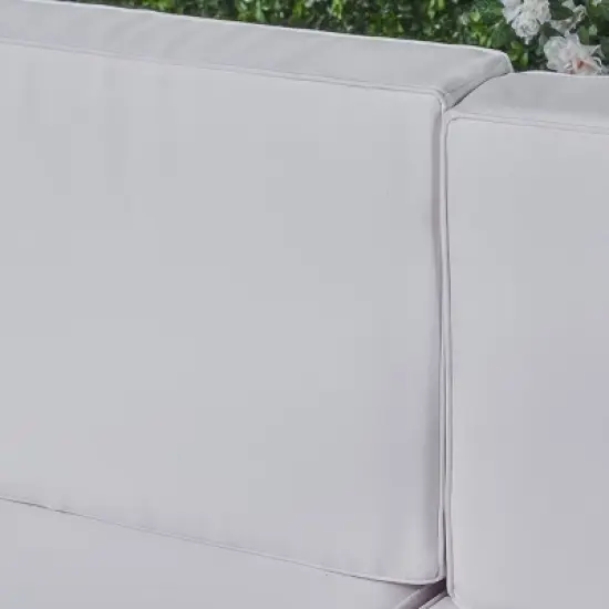 Thasos 10pc Acacia U-Shaped Farmhouse Sectional Sofa Set with Fire Pit - Gray/White/Dark Gray - Christopher Knight Home image {4}