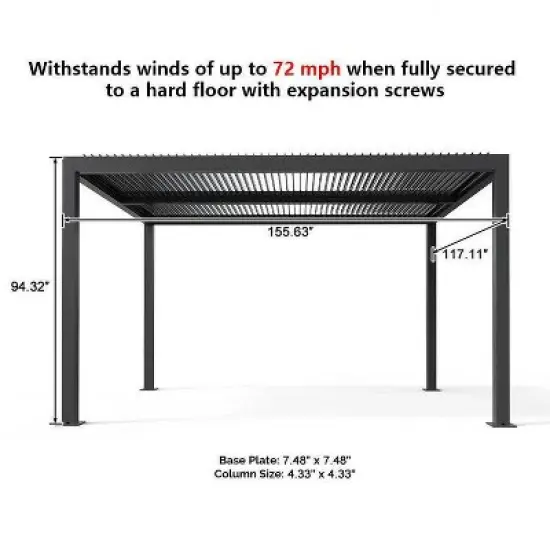 PURPLE LEAF Louvered Pergola Outdoor Aluminum Pergola with Adjustable Roof for Deck Backyard Garden Grey Hardtop Gazebo image {1}