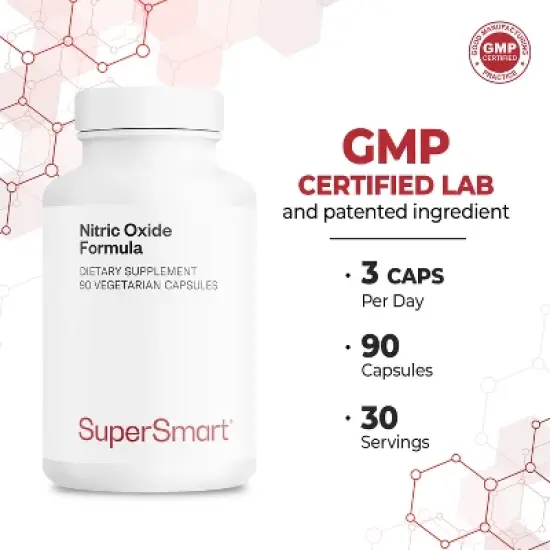 SuperSmart Nitric Oxide Formula (Advanced Formula) - with L-Citrulline Malate, L-Arginine AAKG, Vinitrox | Non-GMO - 90 Vegetarian Capsules image {3}
