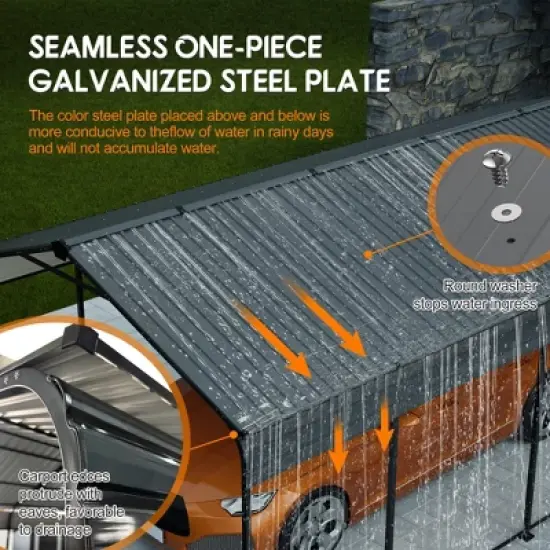 GDFStudio Cathy Modern 12X20 FT Outdoor Metal Carport, Black image {5}