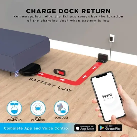iHome AutoVac Eclipse Robot & Self Charging Vacuum Cleaner & Mop with HomeMap Navigation and Smart App Control, Ideal for Multi Level Homes (2 Pack) image {3}