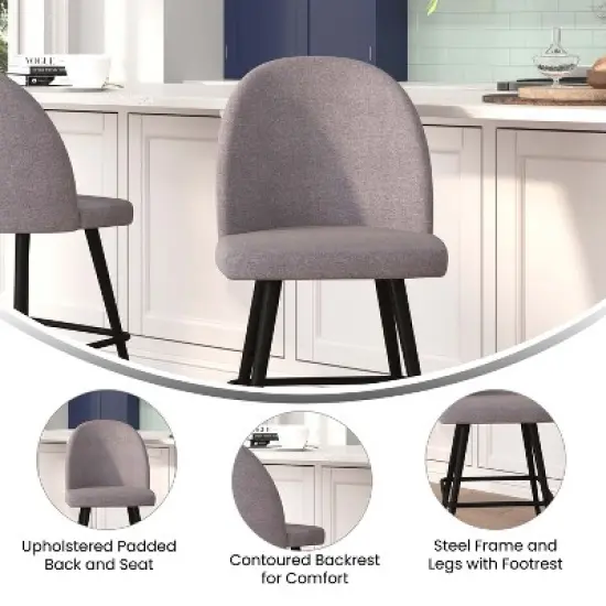 Merrick Lane Set of 2 Modern Armless Counter Stools with Contoured Backs, Steel Frames, and Integrated Footrests image {5}