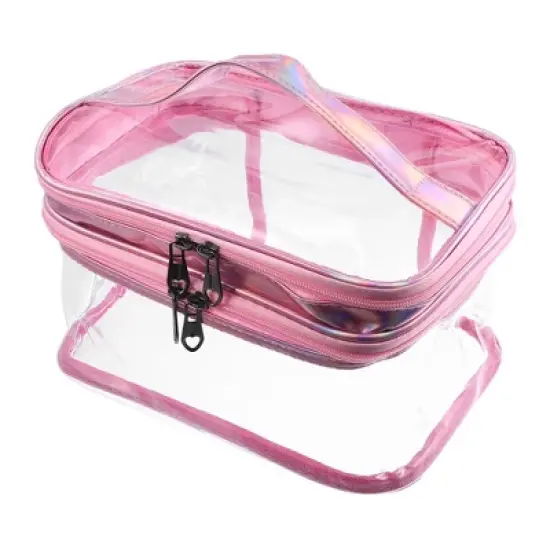 Unique Bargains Double Layer Makeup Bag Cosmetic Travel Bag Case Make Up Organizer Bag Clear Bags for Women 1pcs image {7}