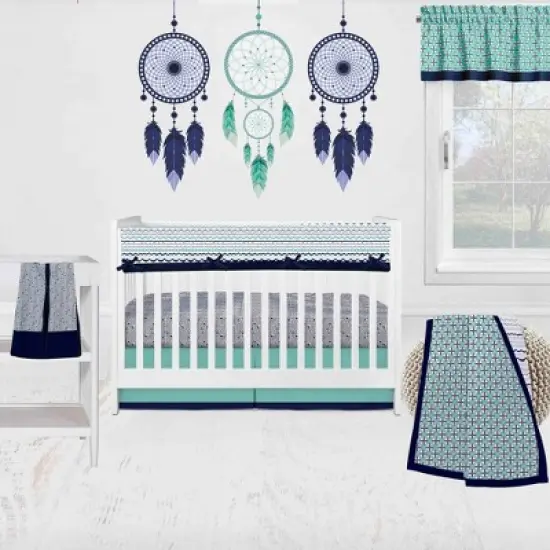 Bacati - Noah Crib Small Side Rail Guard Covers Set of 2 Mint/Navy image {4}