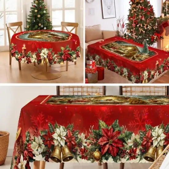 LOVEVOOK Christmas Tablecloth, Snowman Washable Snowflake Table Cloths Stain Resistant Dining Table Cover for Party Holiday Decor image {13}